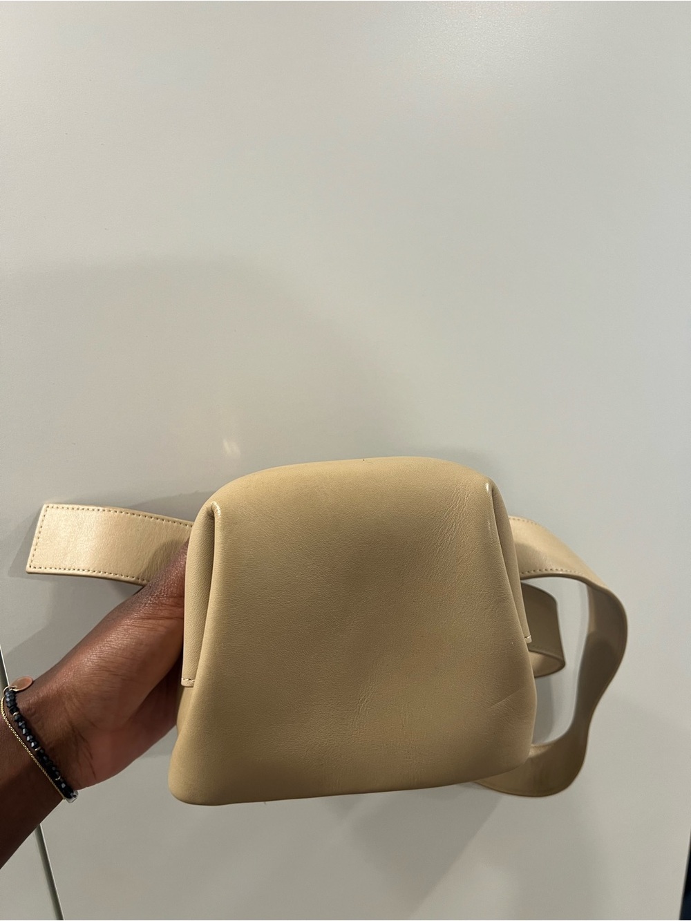Minimal Cream Leather Belt Bag